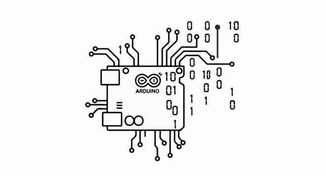 Stylized circuit board with binary code and connection points