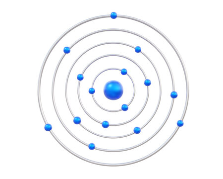 3D Bohr model biochemistry icon symbol isolated on transparent png background. experiment molecular technology physics science education. 3d rendering. illustration