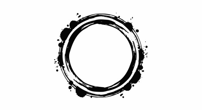Abstract circular ink splatters on a white background
