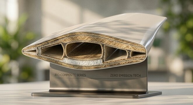 Cross-section of an aerodynamic composite aircraft wing showing internal structure.