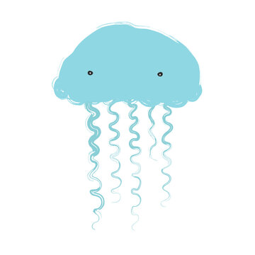 Cute doodle jellyfish illustration in soft hand drawn style. Elegant marine creature perfect for kids designs, ocean themes, nursery decor and decorative compositions.