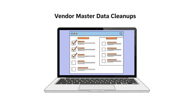Vendor Master Data Cleanup Concept Illustration on Laptop Screen