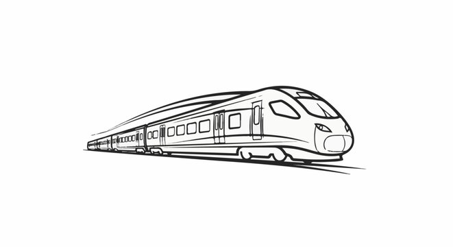Sleek, modern train with a streamlined aerodynamic design, sketched in black and white