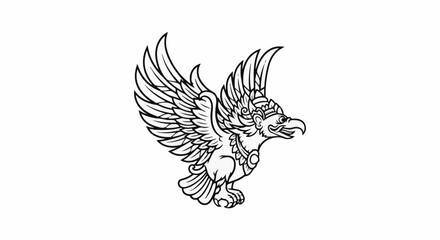 Obraz premium Detailed line art of a mythical winged creature with ornate head adornments