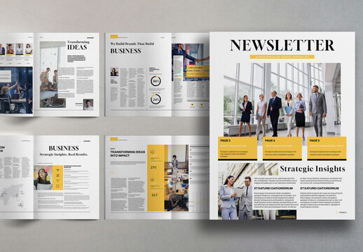 White and Yellow Modern Corporate Business Newsletter Brochure Layout