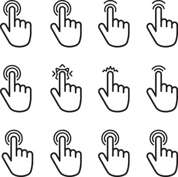Flat design hand icons with wireless signal gestures for digital interaction