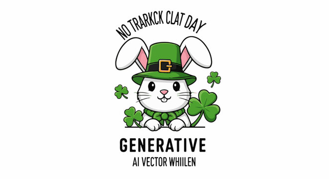 Cute cartoon bunny in a leprechaun hat with shamrocks