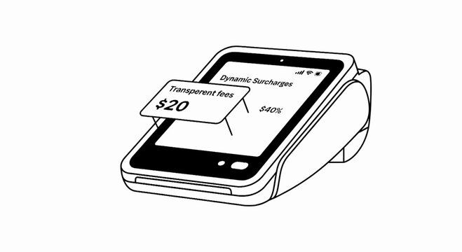 Payment terminal illustration with surcharge and transparent fee data