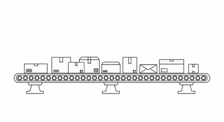 Naklejka premium Warehouse conveyor belt transporting boxes, envelopes and packages