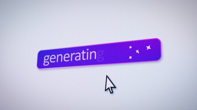Video animation of a fictional website featuring an artificial intelligence (AI) button that generates content when clicked. Ideal for representing digital creativity.