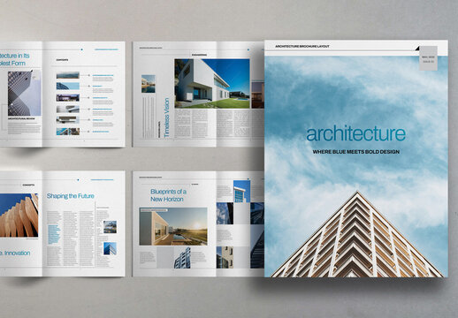 White and Sky Blue Modern Minimal Architecture Portfolio Brochure Layout