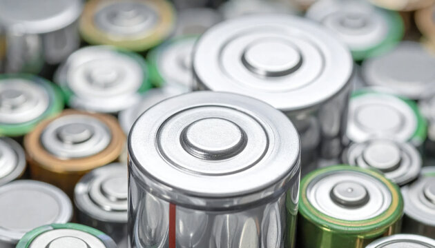 Battery top view, metal cylinder, silver power cell