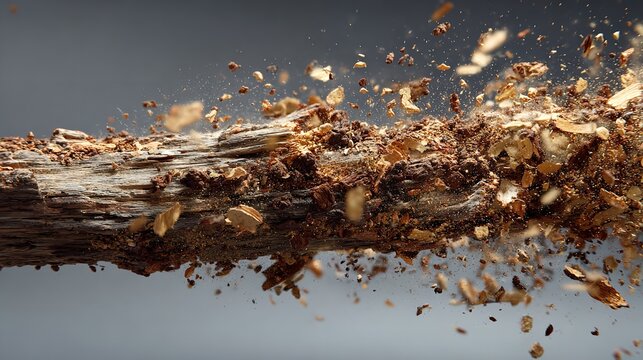 High-speed photography of wood splintering with dramatic visual effects and motion.