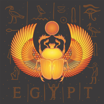 Vector illustration of an ancient Egyptian scarab beetle. Sacred symbol of rebirth and protection, inspired by traditional ornament and mythology. Ideal for tattoo, print, and decorative design.