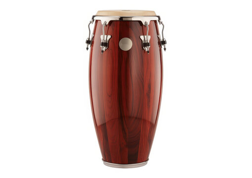 Tall wooden conga drum percussion instrument isolated on a white background, for musical rhythm