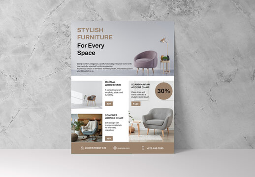 Beige Brown Minimal Furniture Flyer Layout