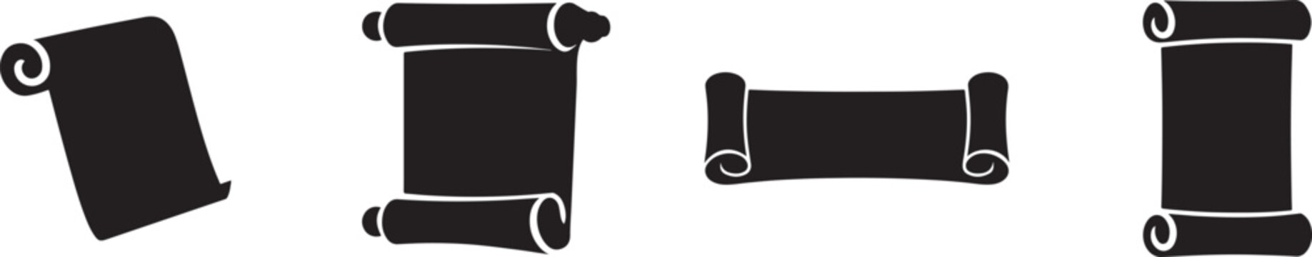 Ancient scroll icon set with historical document symbols, vintage parchment vector illustration pack.