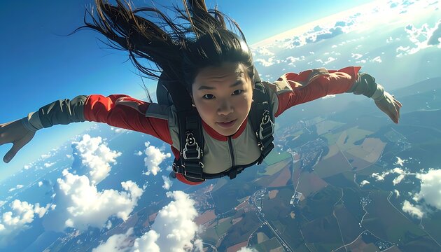 Skydiving woman freefall