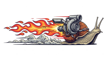 Snail with a powerful engine and fiery trail. © blantik