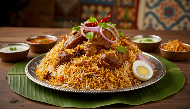 biryani with lamb meat on plate