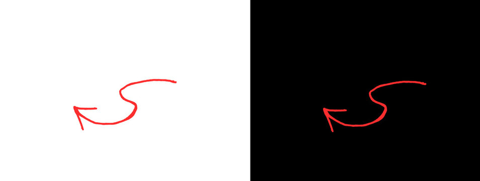 Bright Red Curved U-Turn Arrow Loop Glowing Line Art Icon on White and Black Background
