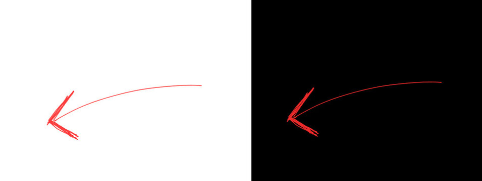 Thin Bright Red Left Pointing Arrow with Slight Curve Glowing Icon Split Background