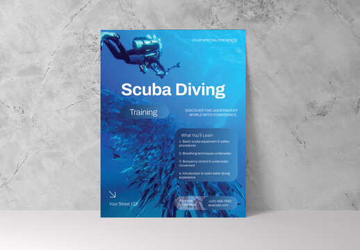 Blue Gradient Modern Scuba Diving Training Flyer Layout