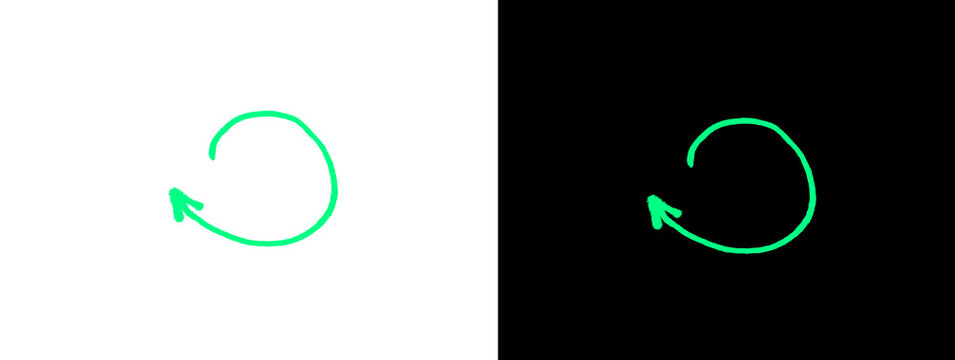 Bright Green Circular Refresh Loop Arrow Icon Glowing Line Art on White and Black Dual Background