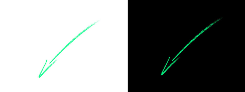Bright Green Diagonal Downward Right Pointing Arrow Minimal Glowing Icon Dual Background