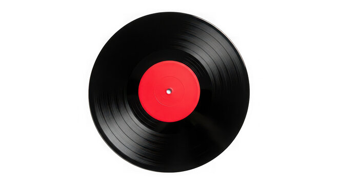Vinyl record with red label isolated on transparent background