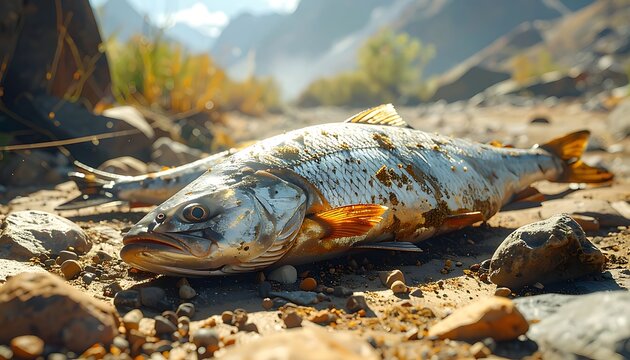 Silver fish on gravel