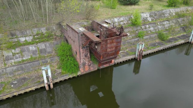 Flying over an abandoned port and its infrastructure