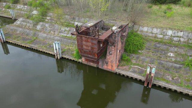Flying over an abandoned port and its infrastructure