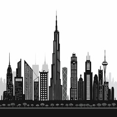 Obraz premium wide panoramic mega city skyline silhouette with expansive dense skyscrapers and modern urban architecture