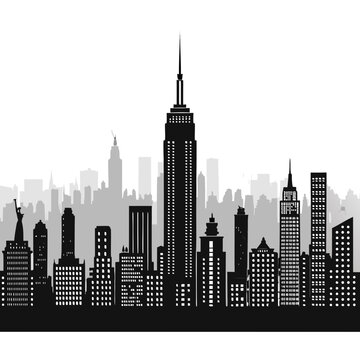 wide panoramic mega city skyline silhouette with expansive dense skyscrapers and modern urban architecture