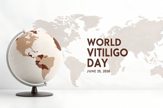A minimalist desk globe, artfully designed with continents in shades evoking skin depigmentation, powerfully symbolizes World Vitiligo Day on June 25, 2026. This visual emphasizes vitiligo's global im