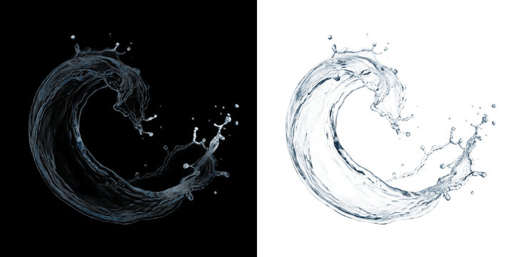 Dynamic water splash crown, curved liquid wave with droplets, fresh clear water swirl for beverage and cosmetic advertising isolated on Transparent Background