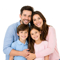 Fototapeta premium Family group smiling together in casual clothing on white background 