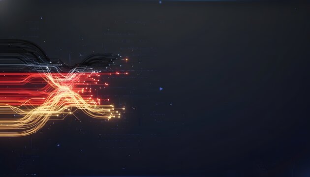 Abstract digital light streams in the colors of the German flag flow across a dark technological background