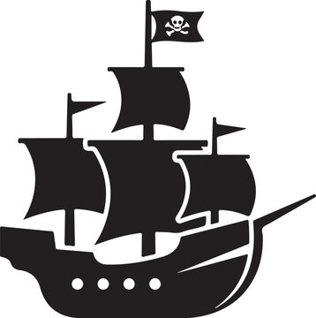 Pirate Ship, Black, Vector, Jolly Roger