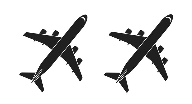 Twin black silhouettes of commercial airplanes fly side by side in this minimalist vector illustration representing air travel and logistics.