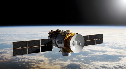 Fototapeta premium Communication satellite orbiting above earth in space
