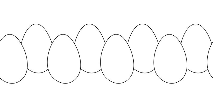 Egg Black and white seamless horizontal border hand drawn illustration. Vector graphic line art. Perfect for cafe logo, branding, packaging, labels, and modern decor design.