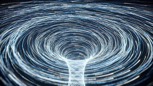 Futuristic Digital Vortex of Glowing Blue Particles and Light Trails