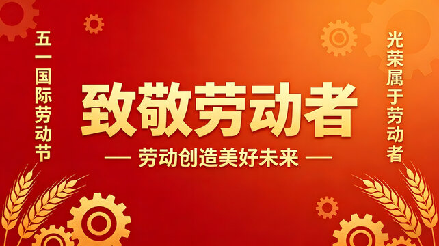 Labor Day tribute to workers with golden text on red background