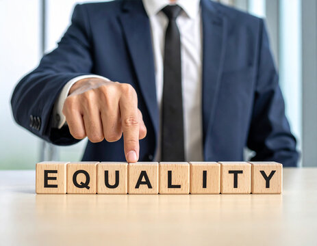 Equality - Geschäftsmann zeigt auf den Text "Equality"