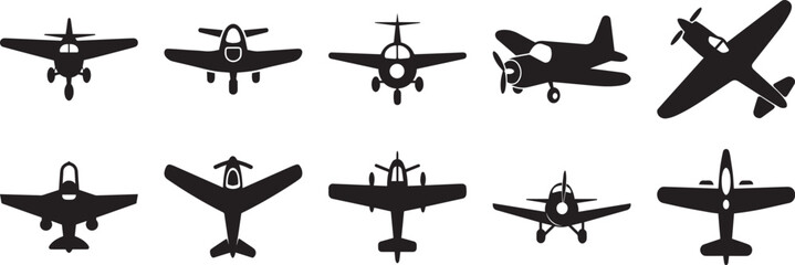 A set of 10 Aircraft silhouette vector, black and white silhouette vector illustration © Png Studio