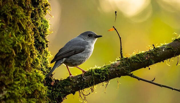 Small gray bird on moss