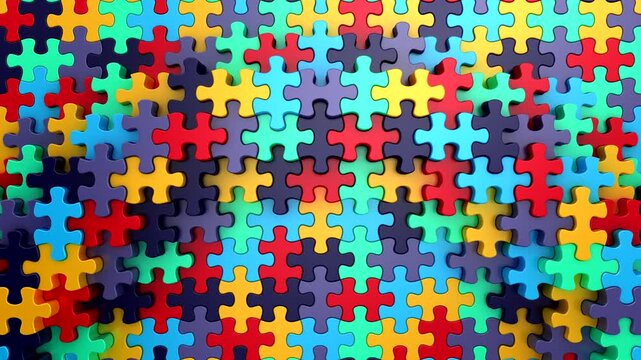 Puzzles Form a Wave. Abstract motion, 3d rendering, 4k resolution
