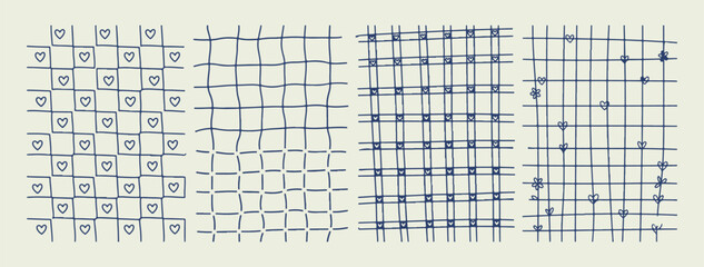 Fototapeta premium Minimalist grid pattern design, decorative plaid line art, hand drawn texture collection, simple geometric pattern sketch, creative background design elements, elegant fabric texture doodle, vector gr